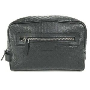 GUCCI 419775 Guccissima GG logo Clutch bag pouch with handle Sima leather Black